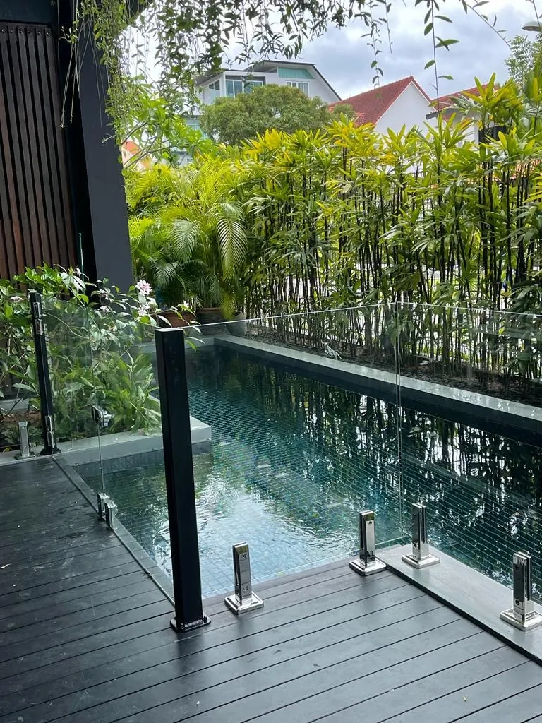Swimming Pool Glass Barrier with Spigot Holder glass installation project in Singapore