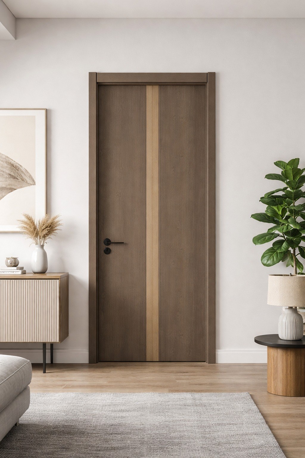 Interior full aluminium door range with warm wood finish