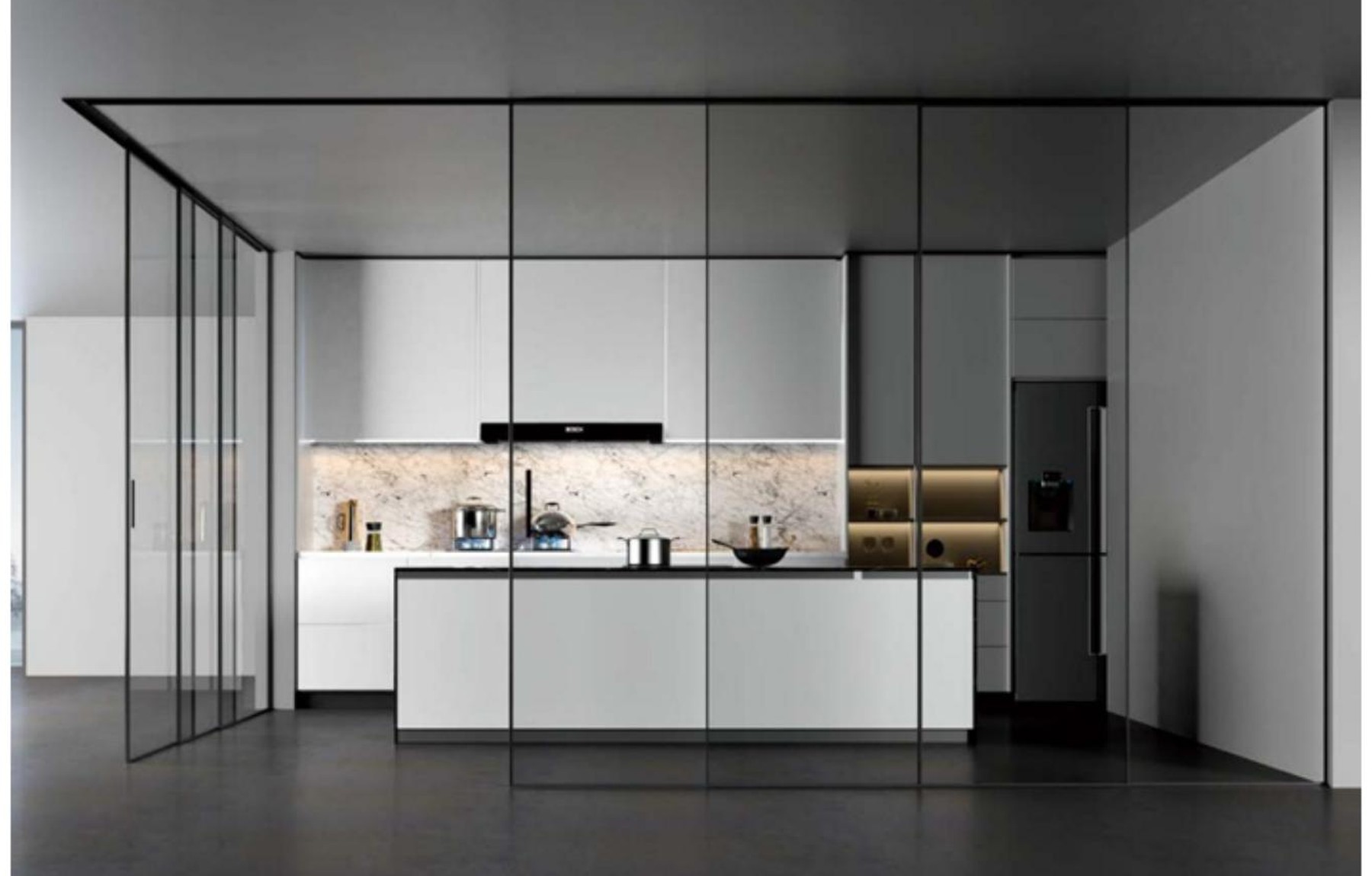 Interior glass and aluminium sliding door system