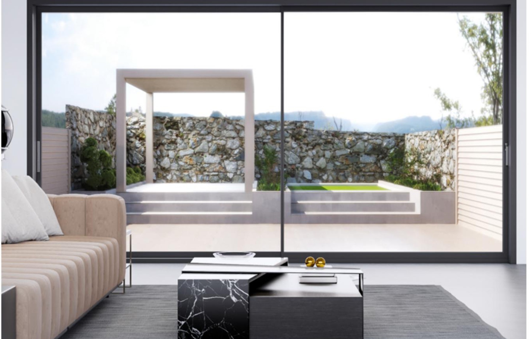 Large aluminium framed sliding glass door system